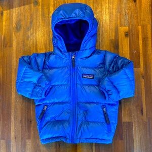Patagonia Baby/Toddler Hi-Loft Down Sweater Hoody Jacket, 6-12M, Blue